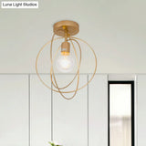 Metallic Rings Semi Flush Light - Retro Stylish Corridor Lighting (Black/Gold)