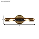 Metallic Shade Bedroom Wall Sconce With 2 Bulbs And Brass Finish Available In 14/18 Width
