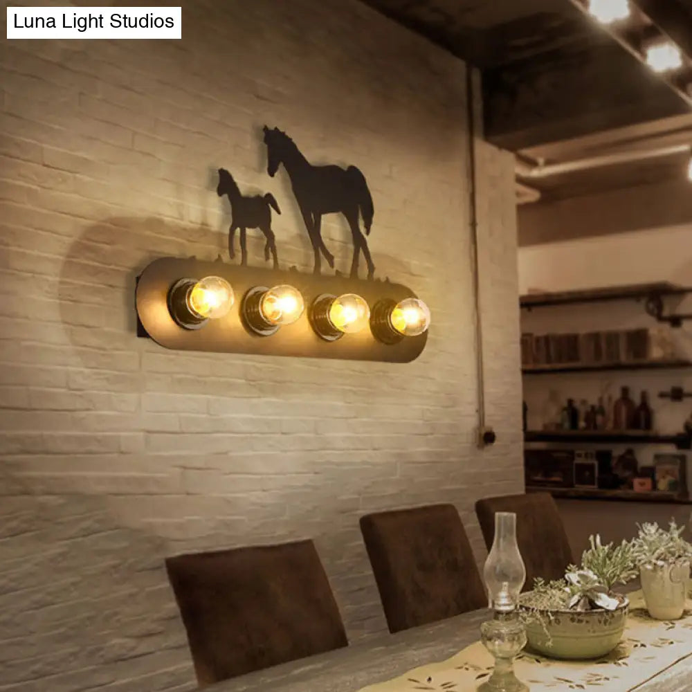 Metallic Silhouette Wall Mount Light: Elegant 4-Head Rustic Lighting For Restaurants