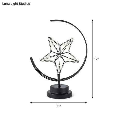 Metallic Star And Moon Led Nightstand Lamp For Bedroom Decor