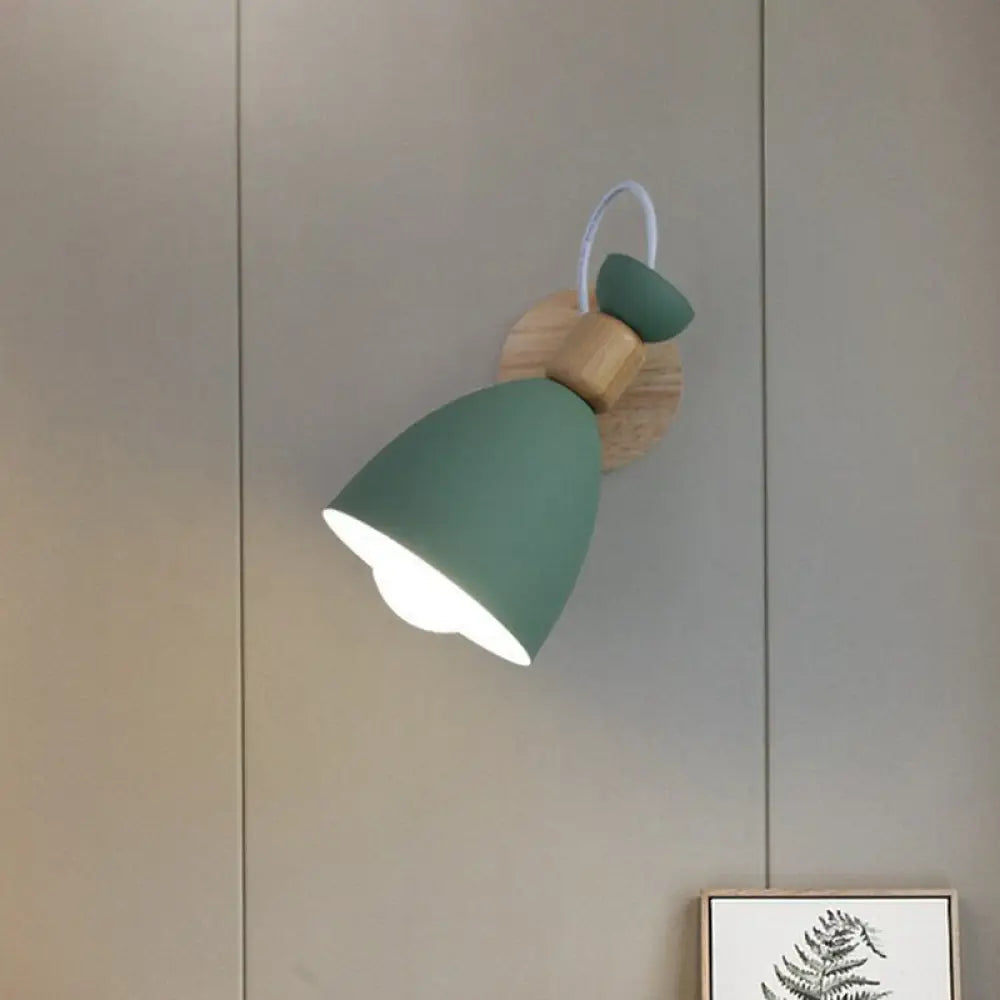 Metallic Swivel Shade Wall Lamp - Macaron 1-Bulb Wood Bedroom Light Fixture Green / A