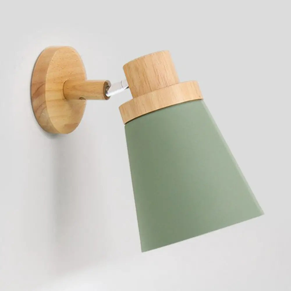 Metallic Swivel Shade Wall Lamp - Macaron 1-Bulb Wood Bedroom Light Fixture Green / B