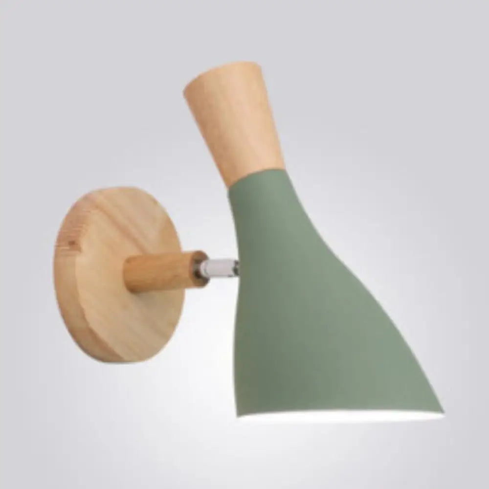 Metallic Swivel Shade Wall Lamp - Macaron 1-Bulb Wood Bedroom Light Fixture Green / D