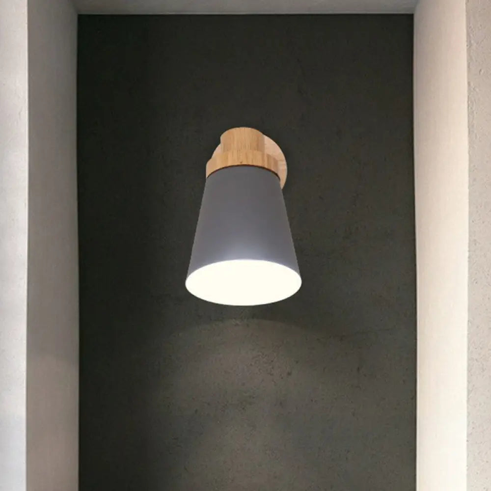 Metallic Swivel Shade Wall Lamp - Macaron 1-Bulb Wood Bedroom Light Fixture Grey / B
