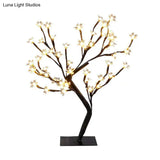 Metallic Tree Branch Led Table Lamp Black Usb Nightstand Light With Plastic Flower Décor - Modern