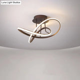 Metallic Twisted Semi Flush Led Ceiling Light In Nordic Black/White/Coffee For Bedroom