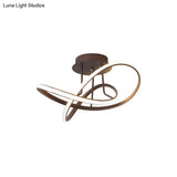 Metallic Twisted Semi Flush Led Ceiling Light In Nordic Black/White/Coffee For Bedroom