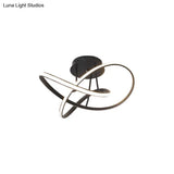 Metallic Twisted Semi Flush Led Ceiling Light In Nordic Black/White/Coffee For Bedroom