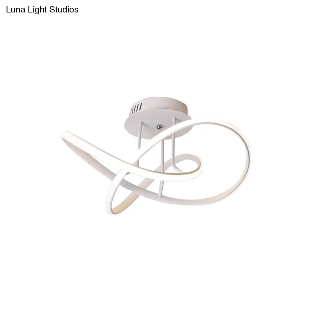 Metallic Twisted Semi Flush Led Ceiling Light In Nordic Black/White/Coffee For Bedroom