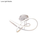 Metallic Twisted Semi Flush Led Ceiling Light In Nordic Black/White/Coffee For Bedroom