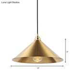 Metallic Vintage Brass Pendant Light With Conic Shade - Indoor Hanging Ceiling