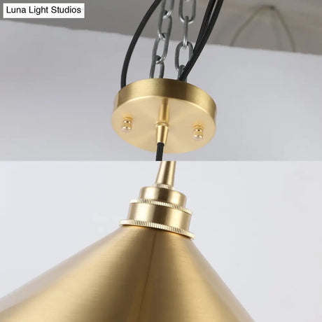 Metallic Vintage Brass Pendant Light With Conic Shade - Indoor Hanging Ceiling