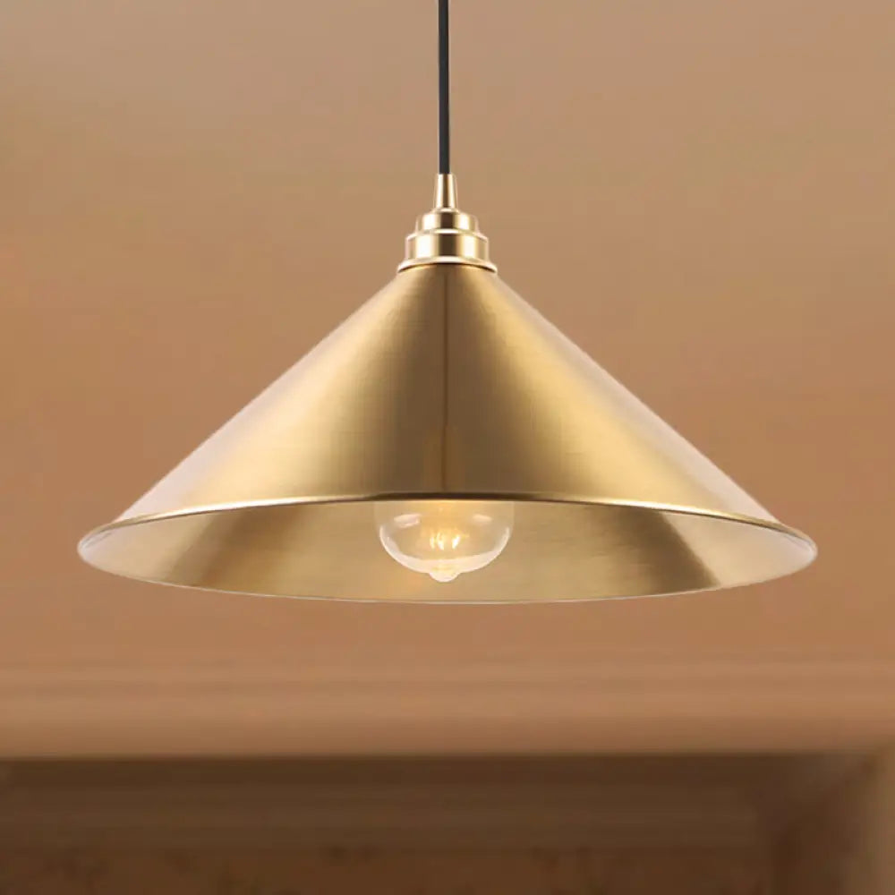 Metallic Vintage Brass Pendant Light With Conic Shade - Indoor Hanging Ceiling