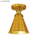 Metallic Vintage Style Rust/Copper Semi Flush Light Fixture - 1 Tapered Indoor Design