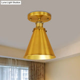 Metallic Vintage Style Rust/Copper Semi Flush Light Fixture - 1 Tapered Indoor Design