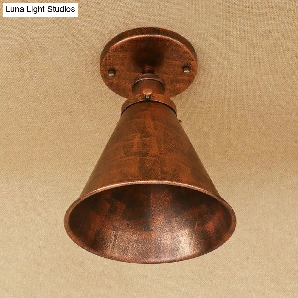 Metallic Vintage Style Rust/Copper Semi Flush Light Fixture - 1 Tapered Indoor Design