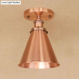 Metallic Vintage Style Rust/Copper Semi Flush Light Fixture - 1 Tapered Indoor Design