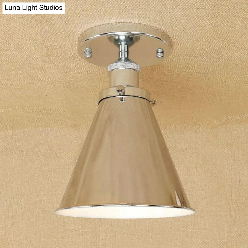 Metallic Vintage Style Rust/Copper Semi Flush Light Fixture - 1 Tapered Indoor Design