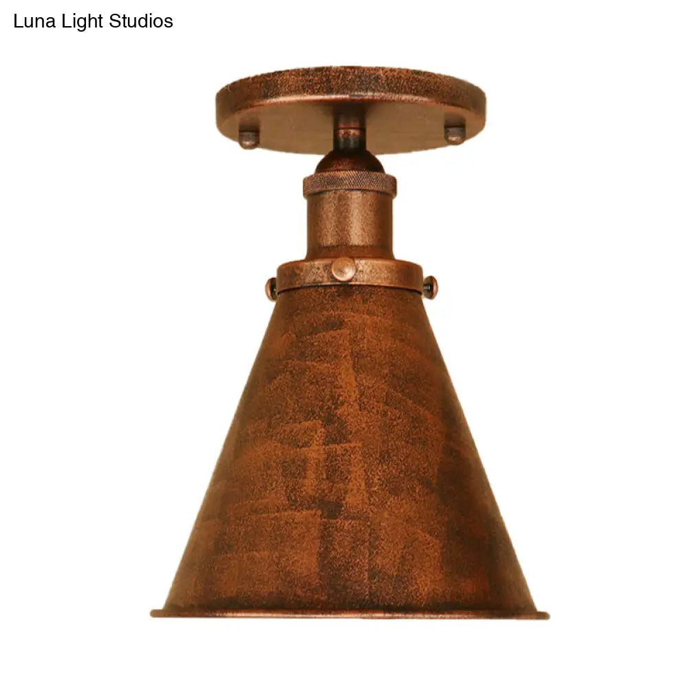 Metallic Vintage Style Rust/Copper Semi Flush Light Fixture - 1 Tapered Indoor Design