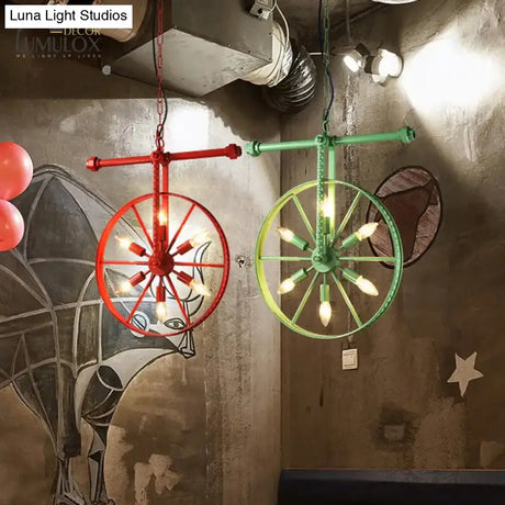 Metallic Wheel Chandelier Lamp Art Deco 6 Lights White/Black/Rust Pendant Ceiling Light For