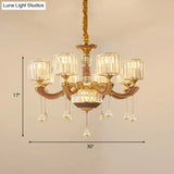 Mid Century 8-Light Crystal Block Chandelier Pendant Lamp - Gold Finish