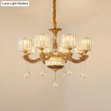Mid Century 8-Light Crystal Block Chandelier Pendant Lamp - Gold Finish