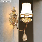 Mid-Century Arced Jar Wall Light With Frosted Glass And Gold Mount