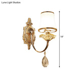 Mid-Century Arced Jar Wall Light With Frosted Glass And Gold Mount