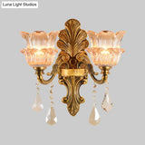 Mid Century Brass Wall Lamp With Clear Crystal Glass Flower Shade