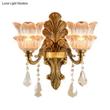 Mid Century Brass Wall Lamp With Clear Crystal Glass Flower Shade