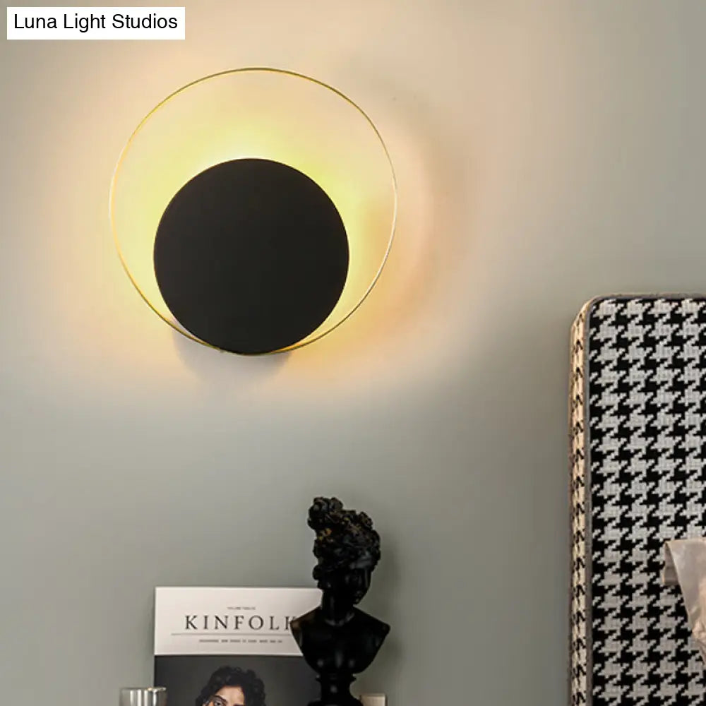 Mid Century Circle Sconce Light: Hotel Wall Mount In Black-Gold