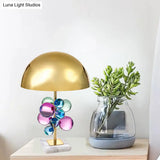Mid Century Crystal Bubble Table Lamp With Colored Dome Shade - 1-Light Nightstand Light