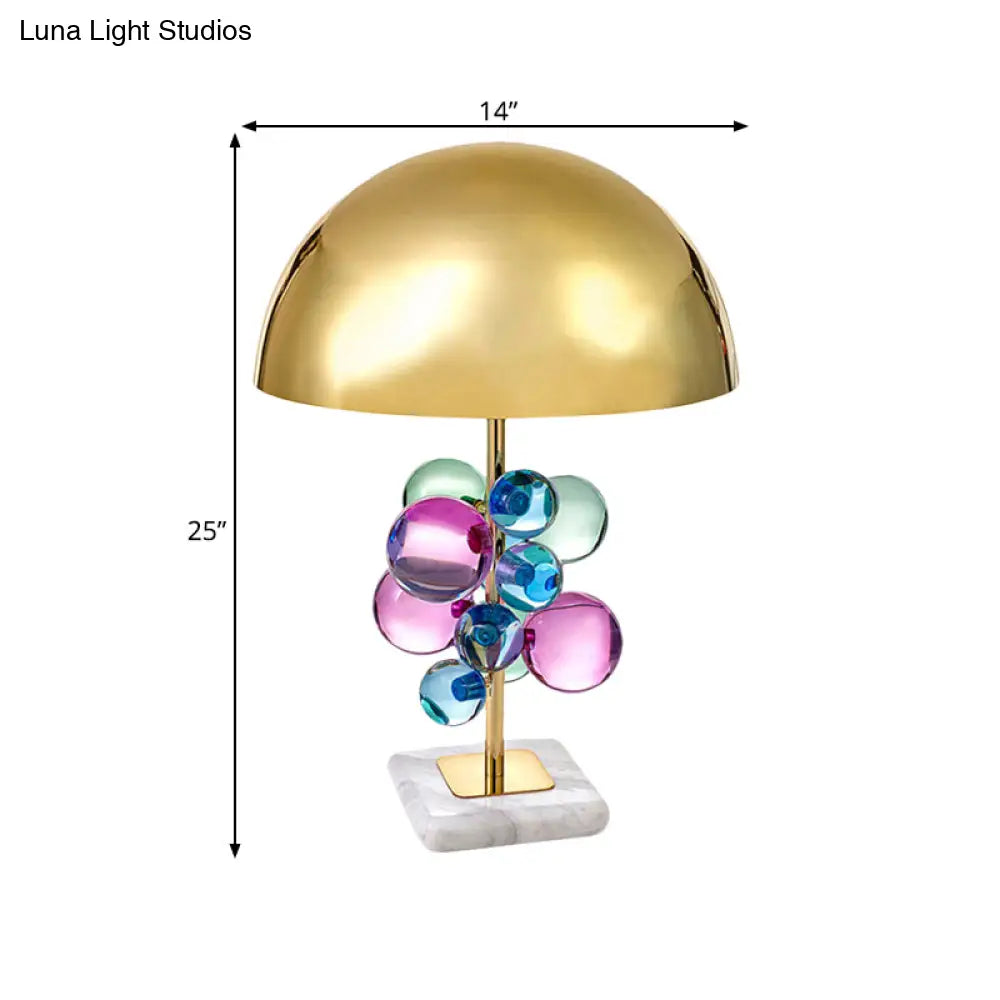Mid Century Crystal Bubble Table Lamp With Colored Dome Shade - 1-Light Nightstand Light