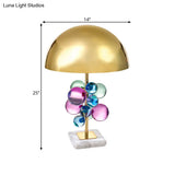Mid Century Crystal Bubble Table Lamp With Colored Dome Shade - 1-Light Nightstand Light