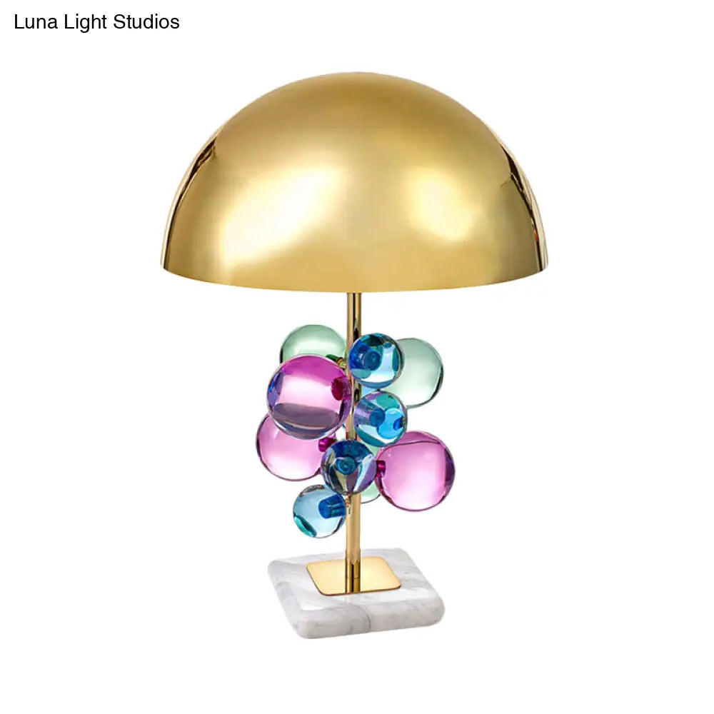 Mid Century Crystal Bubble Table Lamp With Colored Dome Shade - 1-Light Nightstand Light