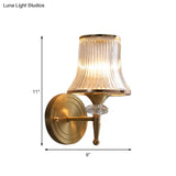 Mid-Century Crystal Ribbed Wall Mounted Lamp - Brass Flush Sconce For Living Room