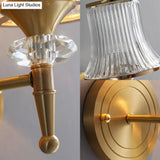 Mid-Century Crystal Ribbed Wall Mounted Lamp - Brass Flush Sconce For Living Room