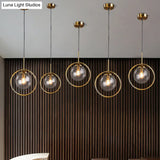 Mid-Century Globe Hanging Lamp With Glass Shade & Metal Ring - Perfect For Bedrooms