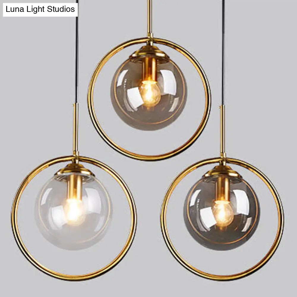 Mid-Century Globe Hanging Lamp With Glass Shade & Metal Ring - Perfect For Bedrooms