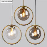 Mid-Century Globe Hanging Lamp With Glass Shade & Metal Ring - Perfect For Bedrooms