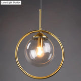 Mid-Century Globe Hanging Lamp With Glass Shade & Metal Ring - Perfect For Bedrooms