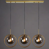 Mid-Century Globe Hanging Lamp With Glass Shade & Metal Ring - Perfect For Bedrooms Grey / Linear