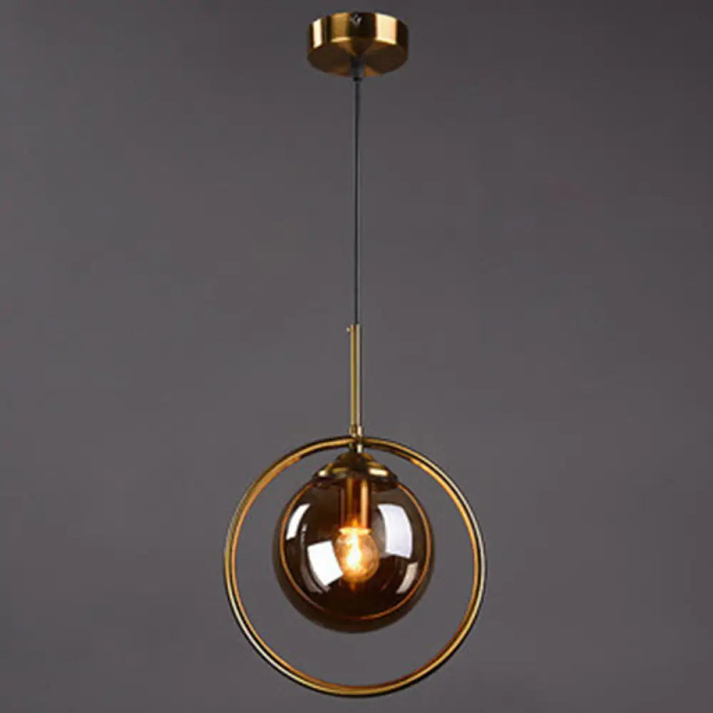 Mid-Century Globe Hanging Lamp With Glass Shade & Metal Ring - Perfect For Bedrooms Grey / Round