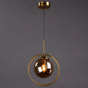 Mid-Century Globe Hanging Lamp With Glass Shade & Metal Ring - Perfect For Bedrooms Grey / Round