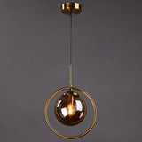 Mid-Century Globe Hanging Lamp With Glass Shade & Metal Ring - Perfect For Bedrooms Grey / Round