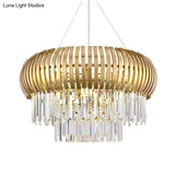 Mid Century Gold 8-Light Crystal Icicle Chandelier Pendant Light