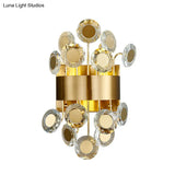 Mid Century Gold Finish Crystal Wall Sconce With Integrated Led Lighting
