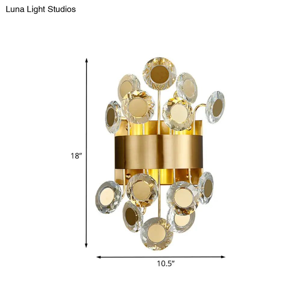 Mid Century Gold Finish Crystal Wall Sconce With Integrated Led Lighting