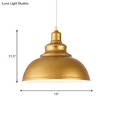 Mid-Century Gold Finish Metal Ceiling Pendant Light - 1 Head With Adjustable Cord 3 Sizes