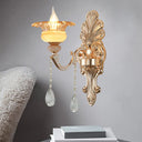 Mid-Century Gold Floral Crystal Wall Sconce For Bedside Lighting 1 /